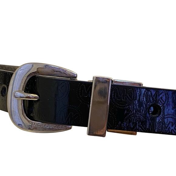 Michael Kors Black GenuineLeather MK Logo Waist Belt Women Medium 41” Length Y2K - Picture 1 of 5